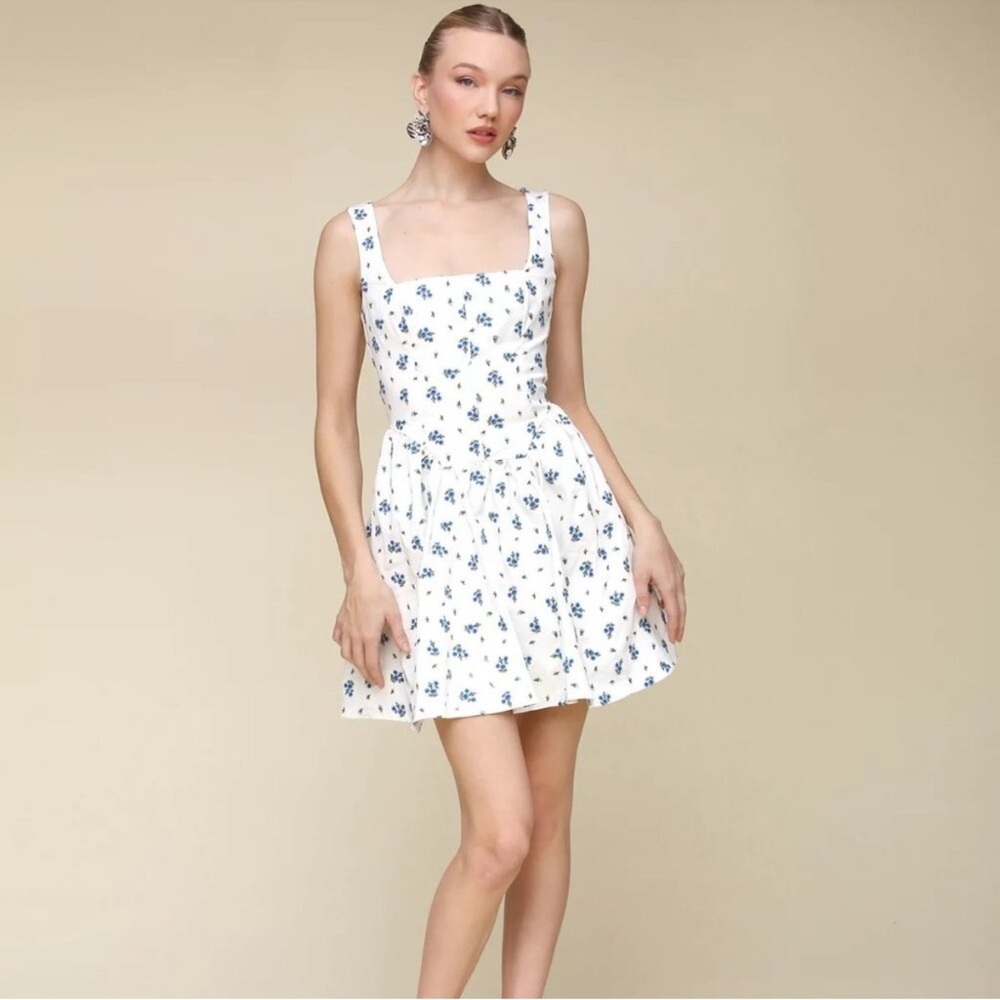 NWT Avec Les Filles Corset Mini Dress in Scattered Ditsy Print - Size 8